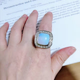 Split Shank Oxidized 925 Sterling Silver Jewelry Cushion Cut 14mm Imitation Moonstone Ring