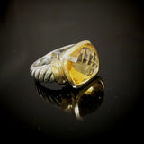 Natural Citrine Stone Cushion Cut Ring 925 Silver and Gold Jewelry Two Tones
