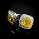 11mm Cushion Cut Golden Cubiz Ziconia Stud Earrings 925 Sterling Silver With Stone Jewelry