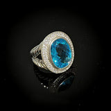 Split Shank Oval Cocktail Ring 925 Sterling Silver With Oval Cubic Zirconia Blue Stone Jewelry