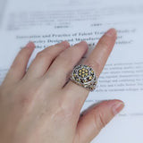 Round 925 Sterling Silver Gold Plated Dot Inlay Ring Size 7 Antique Jewelry