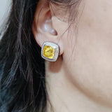 11mm Cushion Cut Golden Cubiz Ziconia Stud Earrings 925 Sterling Silver With Stone Jewelry