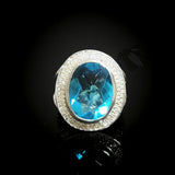 Split Shank Oval Cocktail Ring 925 Sterling Silver With Oval Cubic Zirconia Blue Stone Jewelry
