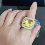 Lemon Color Cubic Zirconia Cocktail Ring 925 Sterling Silver Pave CZ Statement Jewelry