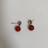 8mm Round Red Agate Stud Earrings 925 Sterling Silver Natural Stone Vintage Jewelry