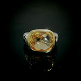 Natural Citrine Stone Cushion Cut Ring 925 Silver and Gold Jewelry Two Tones