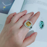 Split Shank Cushion Cut Yellow CZ Stone Jewelry 925 Sterling Silver Vintage Ring  For Women