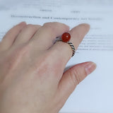 8mm Red Agate Petite Ring Vintage 925 Sterling Silver Gemstone Jewelry Womens Gift