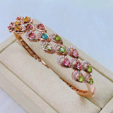 925 Silver With Gemstone Jewelry Natural Tourmaline Bangle Candy Color Stone