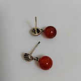8mm Round Red Agate Stud Earrings 925 Sterling Silver Natural Stone Vintage Jewelry