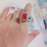 Split Shank Cushion Cut Red Cubic Zirconia Stone Vintage 925 Sterling Silver Ring Fashion Jewelry