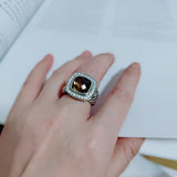 Split Shank Cushion Cut Smoky Cubic Zirconia 925 Sterling Silver Ring Womens Jewelry