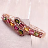 Natural Tourmaline Bangle 925 Silver With Candy Color Gemstone Jewelry