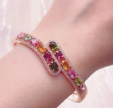 Natural Tourmaline Bangle 925 Silver With Candy Color Gemstone Jewelry