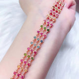 Natural Tourmaline Bracelet 925 Sterling Silver With Colorful Gemstone Jewelry