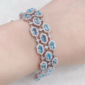 3 Rows Blue Topaz Bracelet 925 Silver WithNatural Stone Bracelet OT Clasp