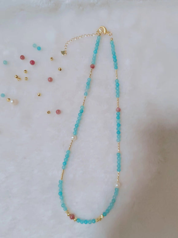 Natural Stone Jewellery Collarbone Necklace Amazonite Beads With 925 Silver