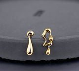 Waterdrop Asymmetric Earrings 925 Silver With Gold Plated Finish High Polish Jewelry