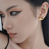 Geometric Concave Earrings in Pure Silver Frosted Texture Ear Stud Aesthetic Design Style Jewellery
