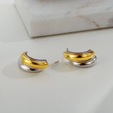 Two Tone Earrings 925 Sterling Silver Jewelry Smooth Finish Minimalist Style