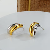 Two Tone Earrings 925 Sterling Silver Jewelry Smooth Finish Minimalist Style