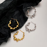 Exaggerated and Simple 925 Sterling Silver Irregular Wave Stud Earrings C-Shaped
