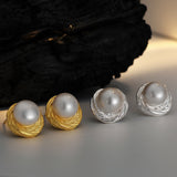 Round Ear Stud, Texture Rotate Model 925 Silver With Freshwater Pearl Earrings Jewellery