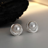 Round Ear Stud, Texture Rotate Model 925 Silver With Freshwater Pearl Earrings Jewellery