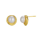 Round Ear Stud, Texture Rotate Model 925 Silver With Freshwater Pearl Earrings Jewellery