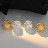 Freshwater Ball Earrings, 925 Sterling Silver Irregular Texture Ear Stud, Gold Plated Fashion Jewelry
