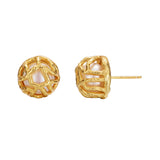 Freshwater Ball Earrings, 925 Sterling Silver Irregular Texture Ear Stud, Gold Plated Fashion Jewelry