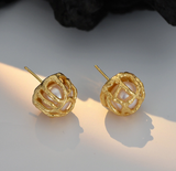 Freshwater Ball Earrings, 925 Sterling Silver Irregular Texture Ear Stud, Gold Plated Fashion Jewelry