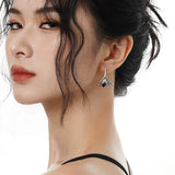 Natural Onyx Earrings, Ethnic Style Fashionable 925 Sterling Silver Fanshaped Ear Stud for Women