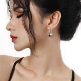 Natural Onyx Earrings, Ethnic Style Fashionable 925 Sterling Silver Fanshaped Ear Stud for Women