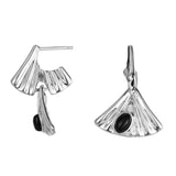 Natural Onyx Earrings, Ethnic Style Fashionable 925 Sterling Silver Fanshaped Ear Stud for Women