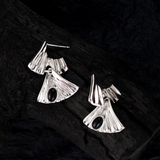 Natural Onyx Earrings, Ethnic Style Fashionable 925 Sterling Silver Fanshaped Ear Stud for Women