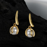 Sterling Silver Lustrous Bead Stud Earrings, Elegant Leaf and Fruit Earrings for Lady Exquisite Jewelry