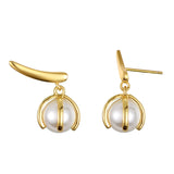 Sterling Silver Lustrous Bead Stud Earrings, Elegant Leaf and Fruit Earrings for Lady Exquisite Jewelry
