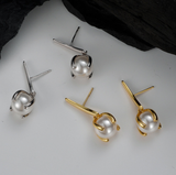 Sterling Silver Lustrous Bead Stud Earrings, Elegant Leaf and Fruit Earrings for Lady Exquisite Jewelry