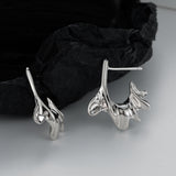 925 Silver Irregular C-Shaped Semi-Circular Stud Earrings for Women, Inspired From Volcanic Lava