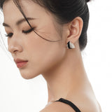 Geometric Stud Earrings, Black Enamel Triangle Ear Stud, Silver Classic Jewelry