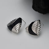 Geometric Stud Earrings, Black Enamel Triangle Ear Stud, Silver Classic Jewelry