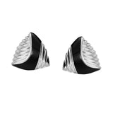 Geometric Stud Earrings, Black Enamel Triangle Ear Stud, Silver Classic Jewelry