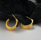 Arc Shaped Hoop Earrings, Enamel Craft Ear Stud ,Twist Design Gold Finished Jewelry