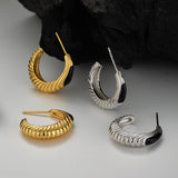 Arc Shaped Hoop Earrings, Enamel Craft Ear Stud ,Twist Design Gold Finished Jewelry