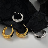 Arc Shaped Hoop Earrings, Enamel Craft Ear Stud ,Twist Design Gold Finished Jewelry