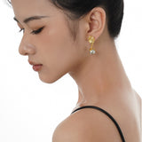 Irregular Textured Leaf Drop Earrings With 10MM Shell Pearl Aesthetic Design Jewelry