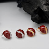 Round Winered Enamel Stud Earrings, 925 Silver Inlaid With Small White CZ Fashion Jewelry