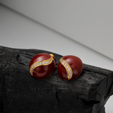 Round Winered Enamel Stud Earrings, 925 Silver Inlaid With Small White CZ Fashion Jewelry