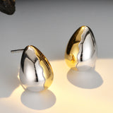 Two Tone Stud Earrings Exquisite Egg Shape, 925 Sterling Silver Gold Plated Jewelry